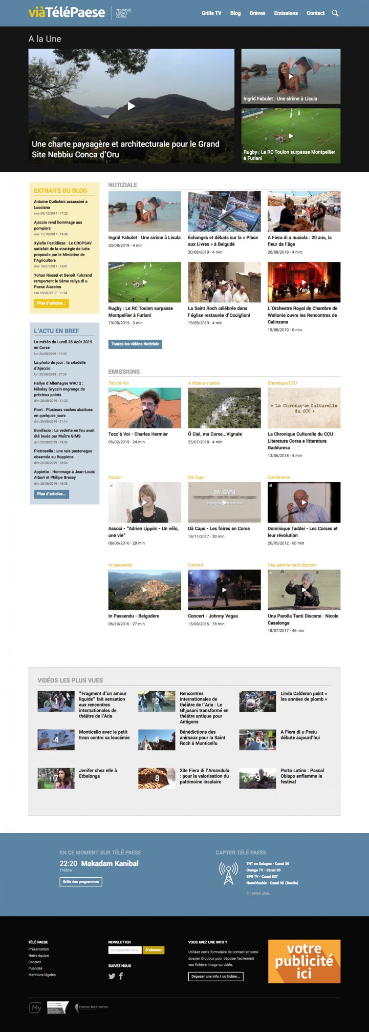 Page d'accueil du site internet de Télé Paese